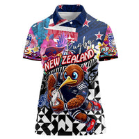 Personalized Kiwi New Zealand Rugby Women Polo Shirt Kiwis Mascot Tropical Pattern