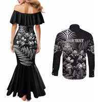 Personalized All Black Brothers Rugby Couples Matching Mermaid Dress and Long Sleeve Button Shirt New Zealand Maori Haka DT02 - Polynesian Pride