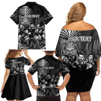 Personalized All Black Brothers Rugby Family Matching Off Shoulder Short Dress and Hawaiian Shirt New Zealand Maori Haka DT02 - Polynesian Pride