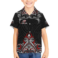 All Black NZL Rugby Champions Family Matching Off Shoulder Maxi Dress and Hawaiian Shirt Maori Warrior DT02 Son's Shirt Black - Polynesian Pride