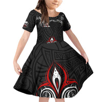 All Black NZL Rugby Champions Family Matching Off Shoulder Short Dress and Hawaiian Shirt Maori Warrior DT02 Daughter's Dress Black - Polynesian Pride
