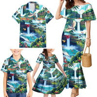 Wailua Falls Hawaii Family Matching Mermaid Dress and Hawaiian Shirt Kauai Natural Beauty DT02 - Polynesian Pride