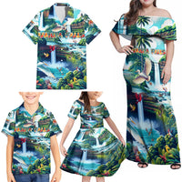 Wailua Falls Hawaii Family Matching Off Shoulder Maxi Dress and Hawaiian Shirt Kauai Natural Beauty DT02 - Polynesian Pride
