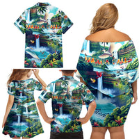 Wailua Falls Hawaii Family Matching Off Shoulder Short Dress and Hawaiian Shirt Kauai Natural Beauty DT02 - Polynesian Pride