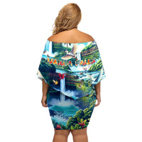 Wailua Falls Hawaii Family Matching Off Shoulder Short Dress and Hawaiian Shirt Kauai Natural Beauty DT02 - Polynesian Pride
