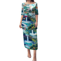 Wailua Falls Hawaii Family Matching Puletasi and Hawaiian Shirt Kauai Natural Beauty DT02 Mom's Dress Art - Polynesian Pride