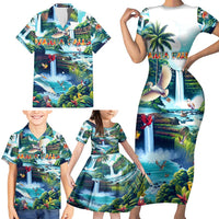 Wailua Falls Hawaii Family Matching Short Sleeve Bodycon Dress and Hawaiian Shirt Kauai Natural Beauty DT02 - Polynesian Pride
