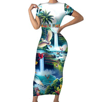 Wailua Falls Hawaii Family Matching Short Sleeve Bodycon Dress and Hawaiian Shirt Kauai Natural Beauty DT02 Mom's Dress Art - Polynesian Pride