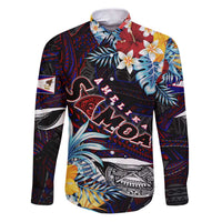 Personalized Amelika Samoa Sharks Polynesia Family Matching Puletasi and Hawaiian Shirt American Samoa DT02 Dad's Shirt - Long Sleeve Black - Polynesian Pride