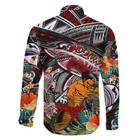 Personalized American Samoa Warrior Family Matching Puletasi and Hawaiian Shirt Shark Turtle Polynesian Tattoo