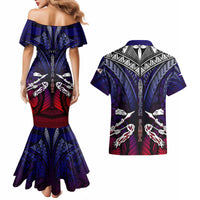 Personalized American Samoa Flag Couples Matching Mermaid Dress and Hawaiian Shirt Eagles Polynesian Art DT02 - Polynesian Pride