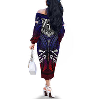 Personalized American Samoa Flag Family Matching Off The Shoulder Long Sleeve Dress and Hawaiian Shirt Eagles Polynesian Art