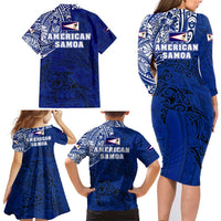 Sharks And American Samoa Family Matching Long Sleeve Bodycon Dress and Hawaiian Shirt Simple Polynesian Blue DT02 - Polynesian Pride