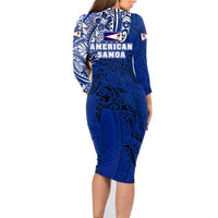 Sharks And American Samoa Family Matching Long Sleeve Bodycon Dress and Hawaiian Shirt Simple Polynesian Blue DT02 - Polynesian Pride