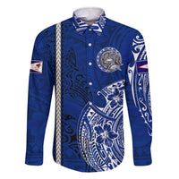 Sharks And American Samoa Family Matching Off The Shoulder Long Sleeve Dress and Hawaiian Shirt Simple Polynesian Blue DT02 Dad's Shirt - Long Sleeve Blue - Polynesian Pride