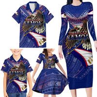American Samoa Family Matching Long Sleeve Bodycon Dress and Hawaiian Shirt Brave Eagle Flag Color DT02 - Polynesian Pride