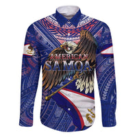 American Samoa Family Matching Long Sleeve Bodycon Dress and Hawaiian Shirt Brave Eagle Flag Color DT02 Dad's Shirt - Long Sleeve Blue - Polynesian Pride