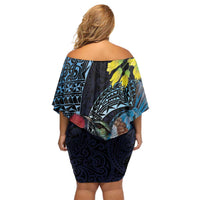 New Zealand Tui Bird Family Matching Off Shoulder Short Dress and Hawaiian Shirt Maori Koru Mix Pohutukawa DT04 - Polynesian Pride