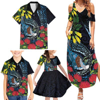 New Zealand Tui Bird Family Matching Summer Maxi Dress and Hawaiian Shirt Maori Koru Mix Pohutukawa DT04 - Polynesian Pride