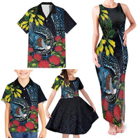 New Zealand Tui Bird Family Matching Tank Maxi Dress and Hawaiian Shirt Maori Koru Mix Pohutukawa DT04 - Polynesian Pride