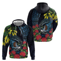 New Zealand Tui Bird Hoodie Maori Koru Mix Pohutukawa DT04 - Polynesian Pride