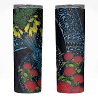 New Zealand Tui Bird Skinny Tumbler Maori Koru Mix Pohutukawa DT04 Black - Polynesian Pride