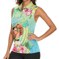 Personalised Hawaii Father's Day Women Sleeveless Polo Shirt Happy Father And Child