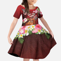 Personalised New Zealand Father's Day Family Matching Off The Shoulder Long Sleeve Dress and Hawaiian Shirt Happy Father And Child DT04 Daughter's Dress Red - Polynesian Pride