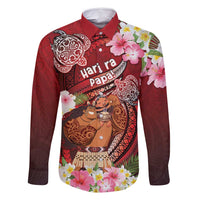 Personalised New Zealand Father's Day Family Matching Off Shoulder Maxi Dress and Hawaiian Shirt Happy Father And Child DT04 Dad's Shirt - Long Sleeve Red - Polynesian Pride