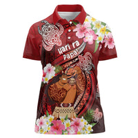 Personalised New Zealand Father's Day Women Polo Shirt Happy Father And Child DT04 Female Red - Polynesian Pride