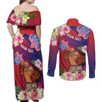 Personalised Samoa Father's Day Couples Matching Off Shoulder Maxi Dress and Long Sleeve Button Shirt Happy Father And Child