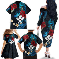Hawaii Butterfly Family Matching Off The Shoulder Long Sleeve Dress and Hawaiian Shirt Kanaka Maoli Mix Hibiscus DT04 - Polynesian Pride