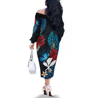 Hawaii Butterfly Family Matching Off The Shoulder Long Sleeve Dress and Hawaiian Shirt Kanaka Maoli Mix Hibiscus DT04 - Polynesian Pride