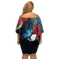 Hawaii Butterfly Family Matching Off Shoulder Short Dress and Hawaiian Shirt Kanaka Maoli Mix Hibiscus DT04 - Polynesian Pride
