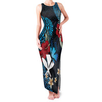 Hawaii Butterfly Family Matching Tank Maxi Dress and Hawaiian Shirt Kanaka Maoli Mix Hibiscus DT04 Mom's Dress Black - Polynesian Pride