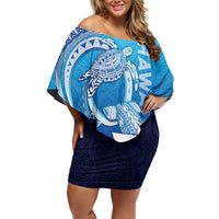 Hawaii Family Matching Off Shoulder Short Dress and Hawaiian Shirt Turtle With Hammerhead Shark Oceanic