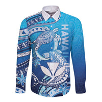Hawaii Long Sleeve Button Shirt Turtle With Hammerhead Shark Oceanic