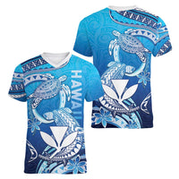 Hawaii Women V-Neck T-Shirt Turtle With Hammerhead Shark Oceanic