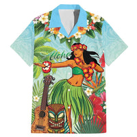 Hawaii Lei Day Family Matching Mermaid Dress and Hawaiian Shirt Hula Girl With Tropical Forest DT04 Dad's Shirt - Short Sleeve Blue - Polynesian Pride