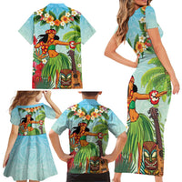 Hawaii Lei Day Family Matching Short Sleeve Bodycon Dress and Hawaiian Shirt Hula Girl With Tropical Forest DT04 - Polynesian Pride