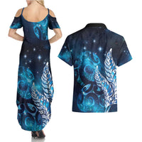 New Zealand Matariki Couples Matching Summer Maxi Dress and Hawaiian Shirt Maori Koru Mix Silver Fern DT04 - Polynesian Pride