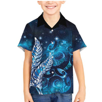 New Zealand Matariki Family Matching Mermaid Dress and Hawaiian Shirt Maori Koru Mix Silver Fern DT04 Son's Shirt Blue - Polynesian Pride