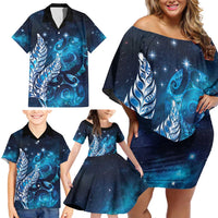 New Zealand Matariki Family Matching Off Shoulder Short Dress and Hawaiian Shirt Maori Koru Mix Silver Fern DT04 - Polynesian Pride