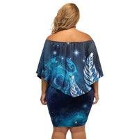 New Zealand Matariki Family Matching Off Shoulder Short Dress and Hawaiian Shirt Maori Koru Mix Silver Fern DT04 - Polynesian Pride