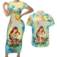 Personalised Hawaii Mother's Day Couples Matching Short Sleeve Bodycon Dress and Hawaiian Shirt I Love You Mom DT04 Yellow - Polynesian Pride
