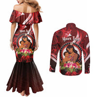 Personalised New Zealand Mother's Day Couples Matching Mermaid Dress and Long Sleeve Button Shirt I Love You Mom DT04 - Polynesian Pride