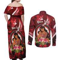 Personalised New Zealand Mother's Day Couples Matching Off Shoulder Maxi Dress and Long Sleeve Button Shirt I Love You Mom DT04 - Polynesian Pride