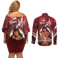 Personalised New Zealand Mother's Day Couples Matching Off Shoulder Short Dress and Long Sleeve Button Shirt I Love You Mom DT04 - Polynesian Pride