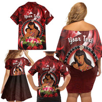 Personalised New Zealand Mother's Day Family Matching Off Shoulder Short Dress and Hawaiian Shirt I Love You Mom DT04 - Polynesian Pride