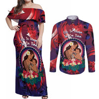 Personalised Samoa Mother's Day Couples Matching Off Shoulder Maxi Dress and Long Sleeve Button Shirt I Love You Mom